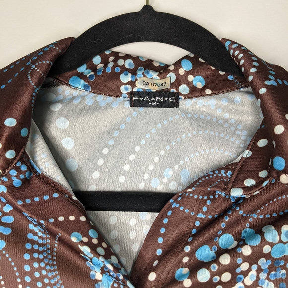Y2K Polka Dot and Swirl Brown and Blue Blouse - Picture 3 of 4